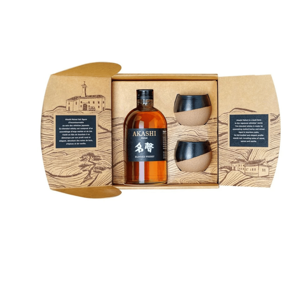 SET CADOU WHISKY AKASHI MEISEI + 2 PAHARE CERAMICE ALC.40% 0,5L