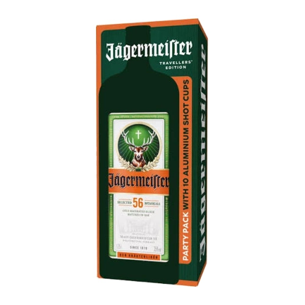 Jägermeister Liqueur Gift Set, 1.75 L + 10 Shot Glasses