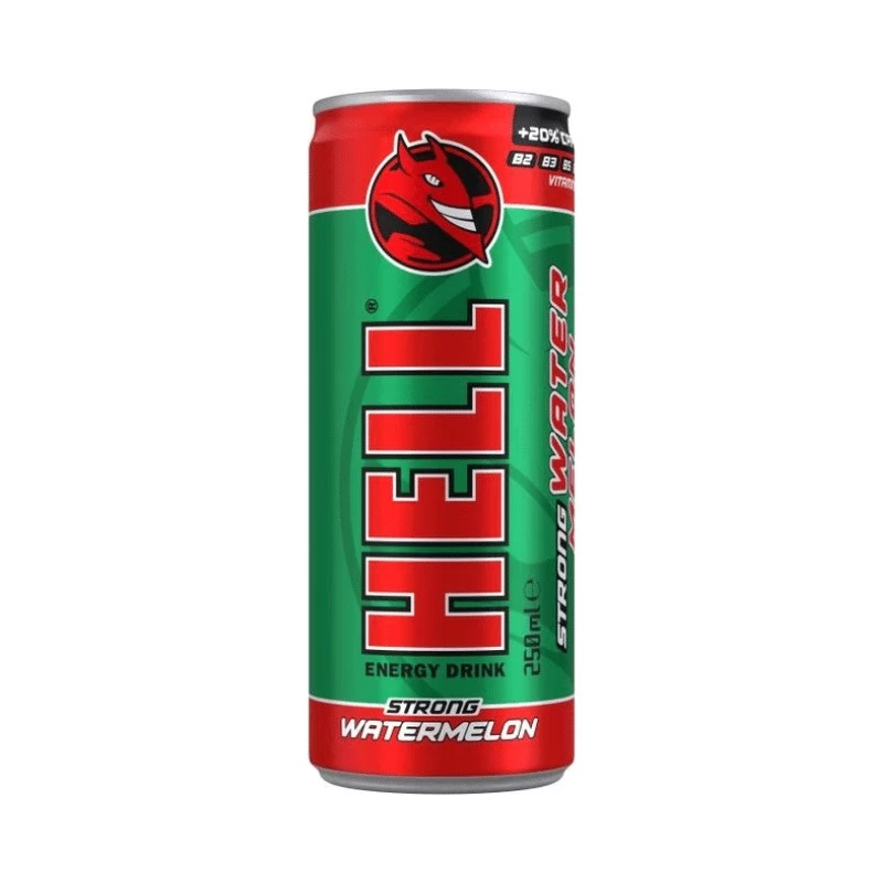 Băutură energizantă Hell cu gust de pepene verde, doză, 0,25 l