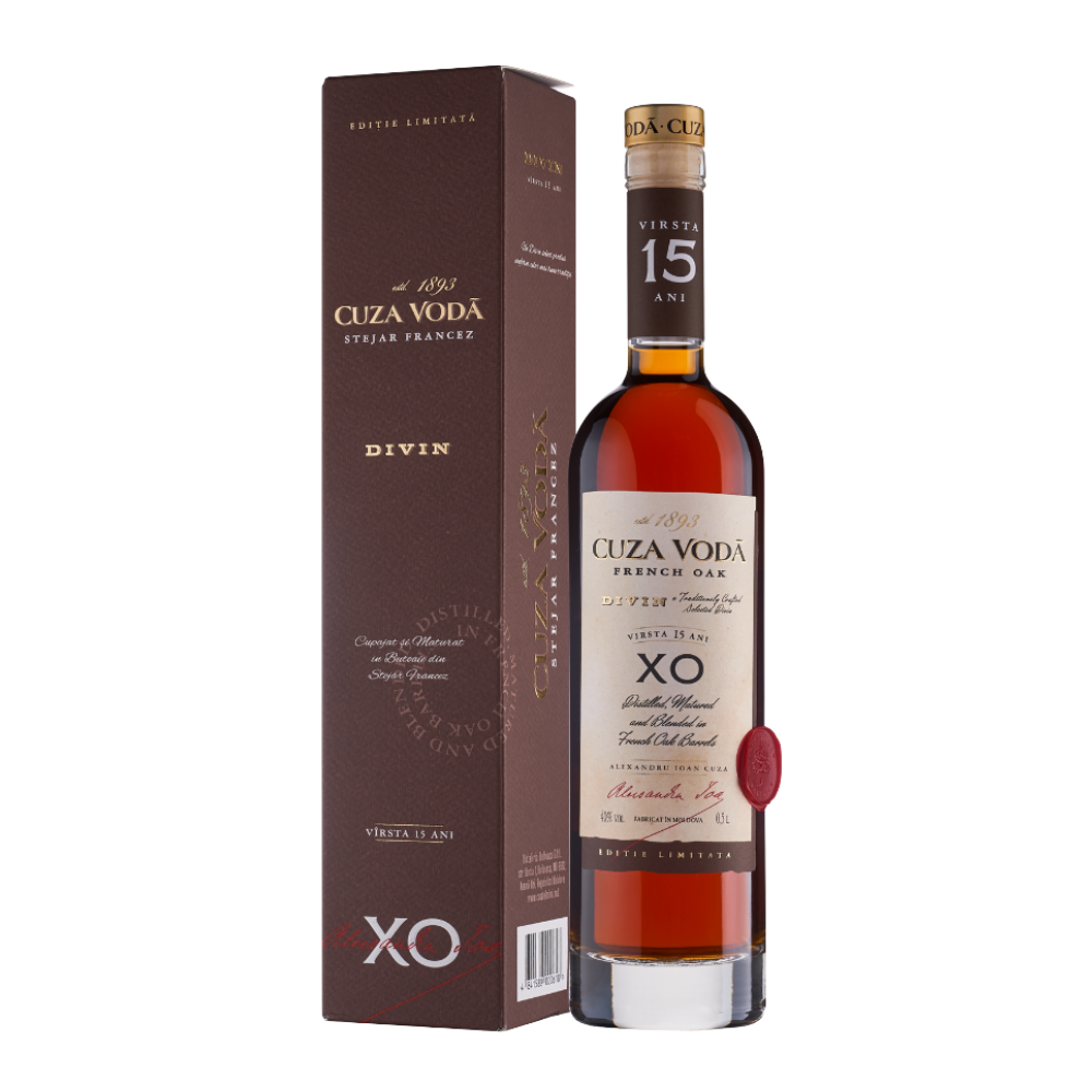 DIVIN CUZA VODA PREMIUM 15 ANI ALC.40% CUTIE 0.5L