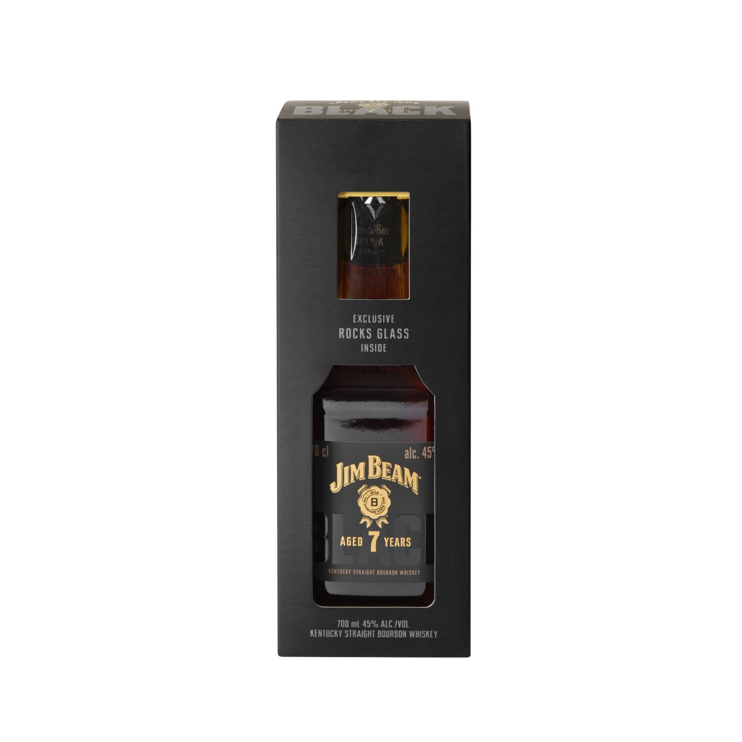 SET 1 STICLA WHISKY JIM BEAM BLACK 7 ANI 45% 0.7L+1PAHAR