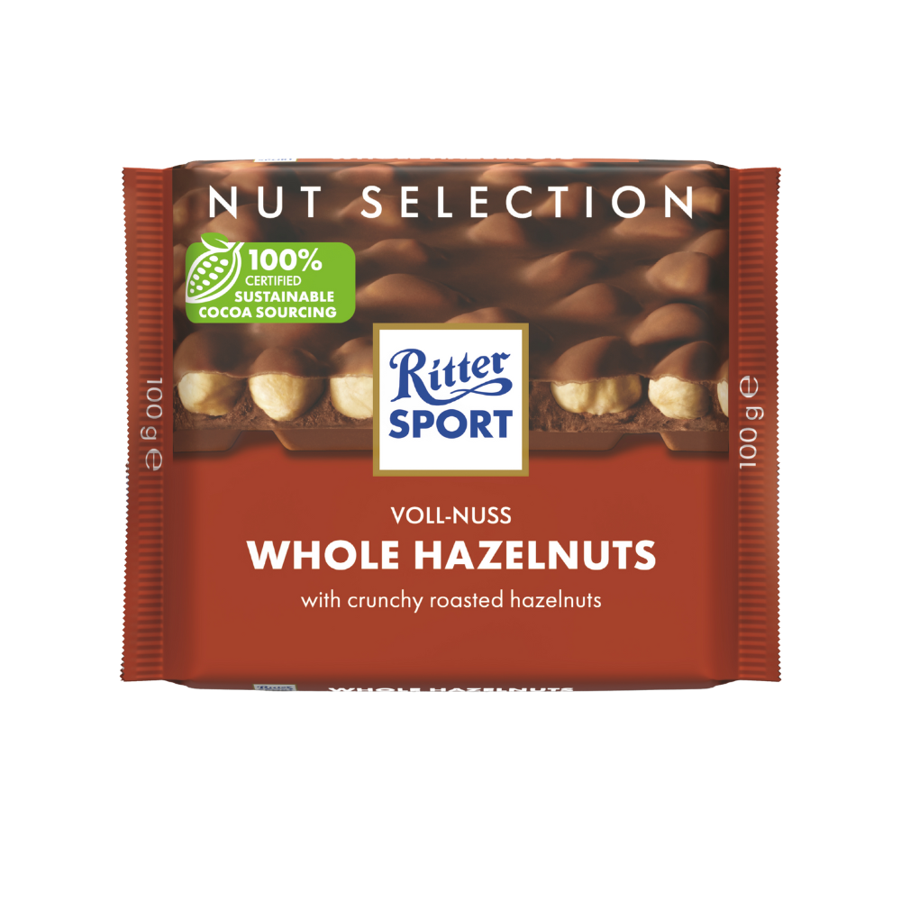 CIOCOLATA RITTER SPORT CU LAPTE SI ALUNE INTREGI 100GR