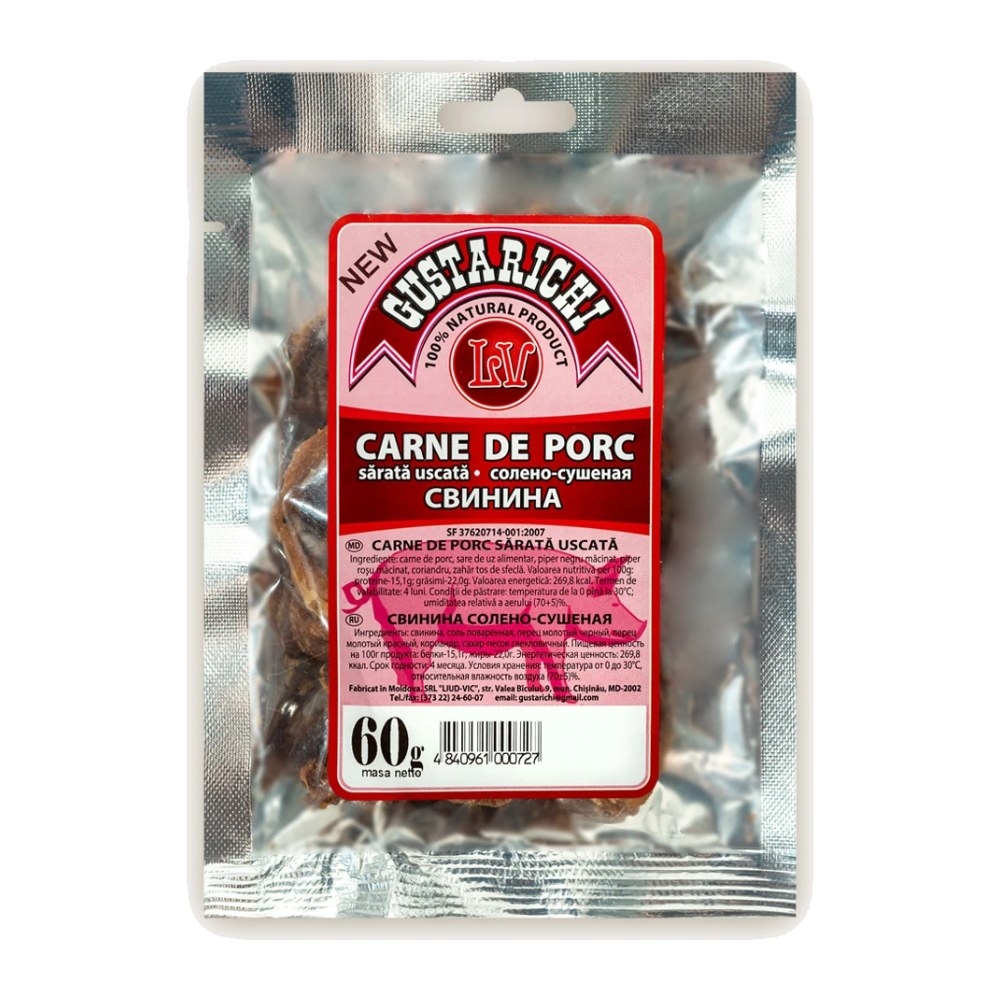 Carne de porc sărată uscată Gustarichi, 60 g