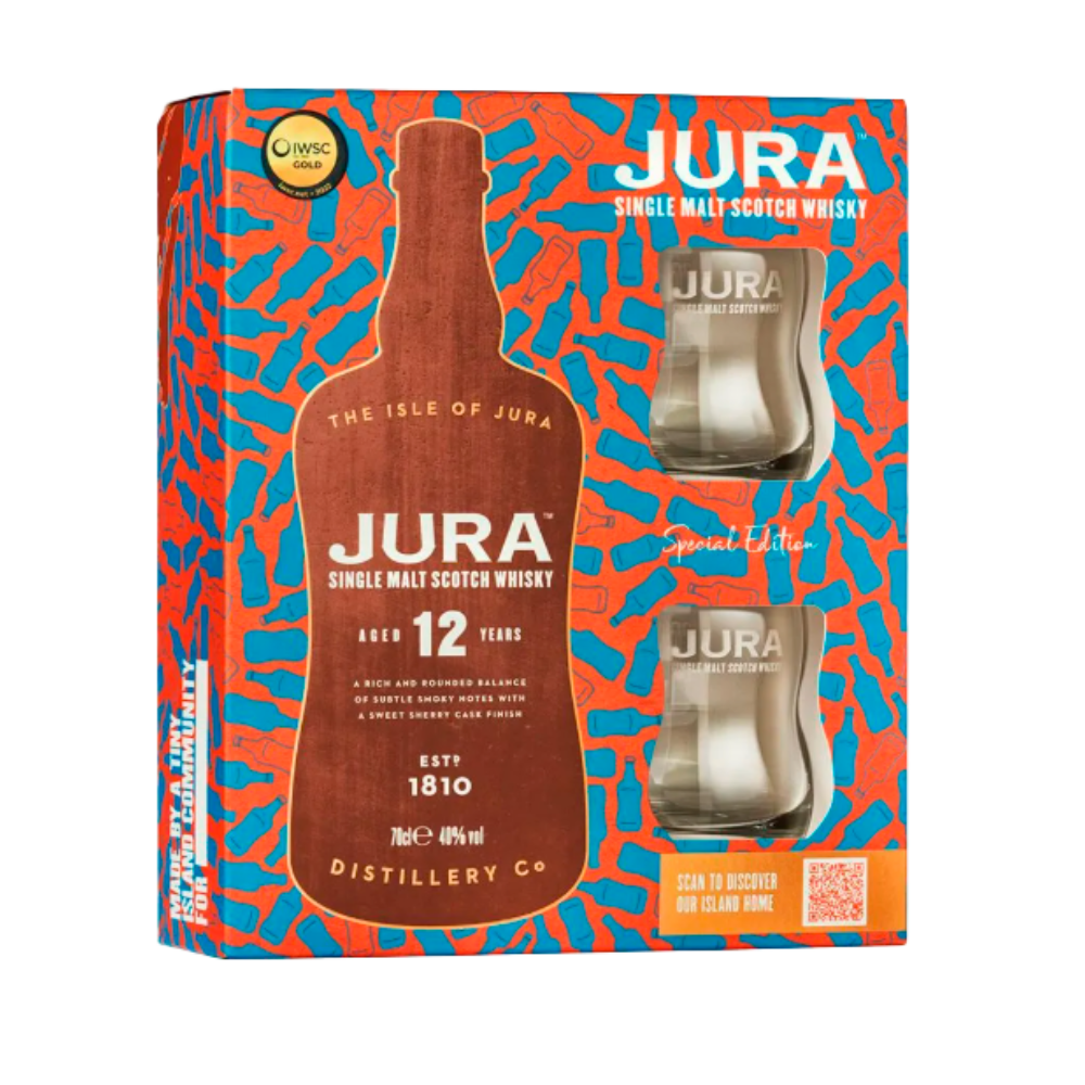 WHISKY SCOTCH JURA 12 Y.O + 2 PAHARE