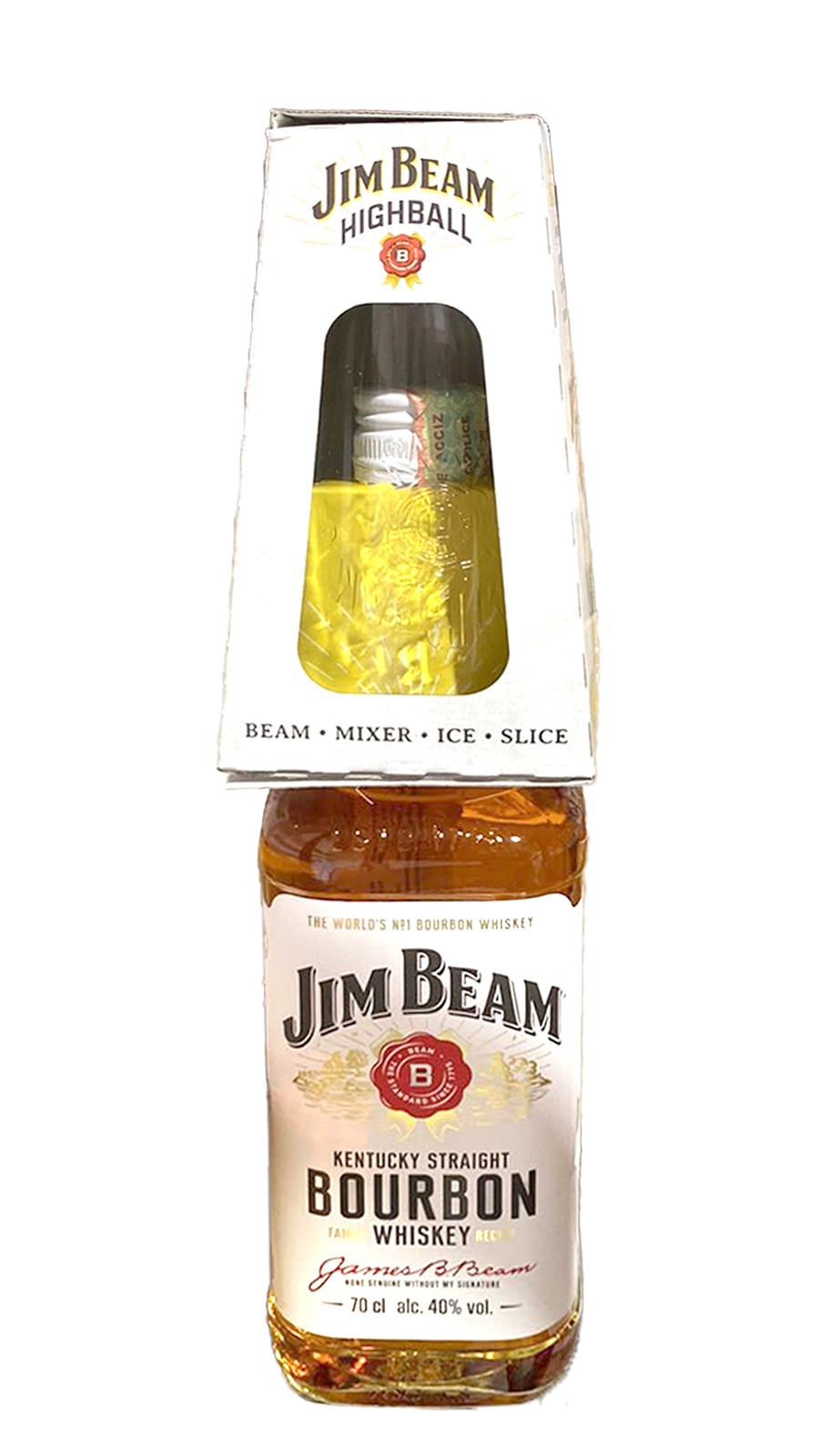 SET 1 STICLA WHISKY JIM BEAM WHITE BOURBON ALC.40% 0.7L+1PAHAR