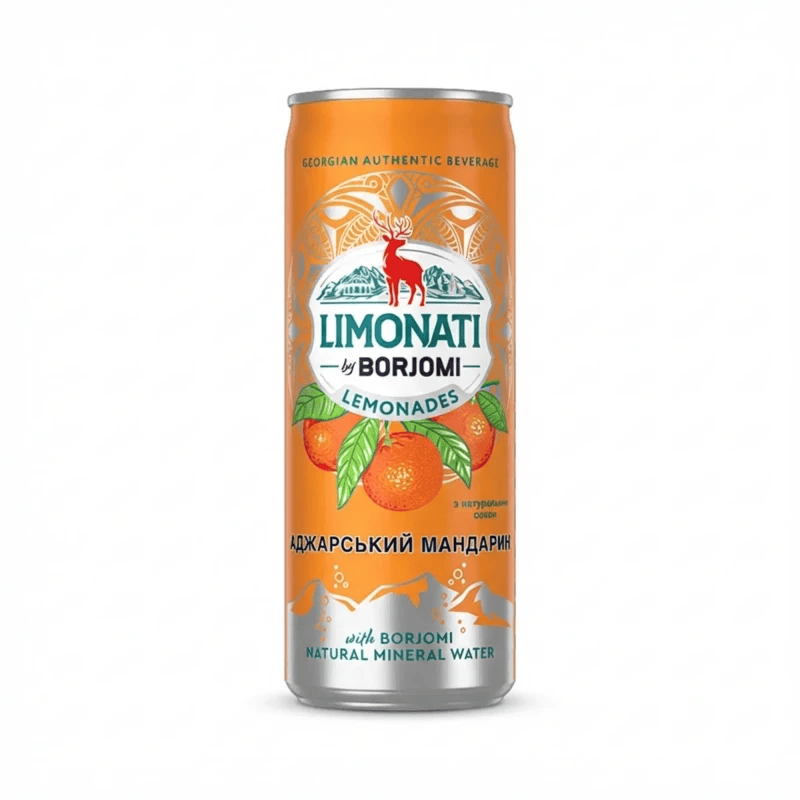 Băutură carbogazoasă Limonati by Borjomi cu gust de mandarine, doză, 0,33 l