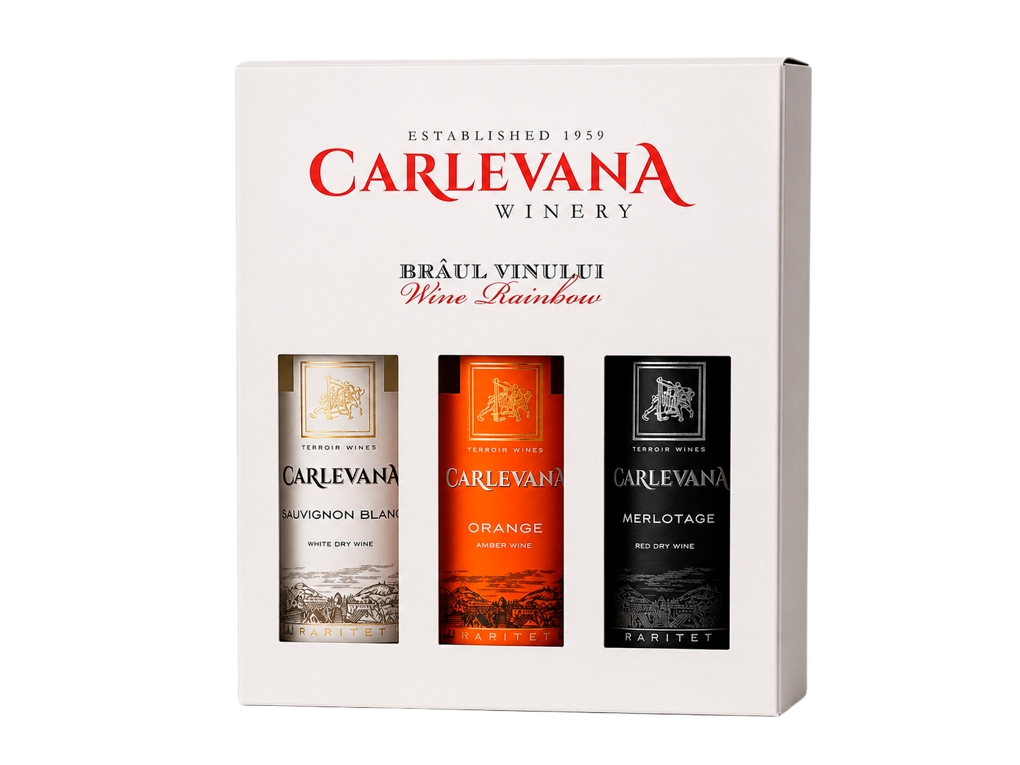 SET VIN CARLEVANA RARITET SAUVIGNON BLANC 2024, ORANGE 2023, MERLOTAGE 2023 12% 0.75L