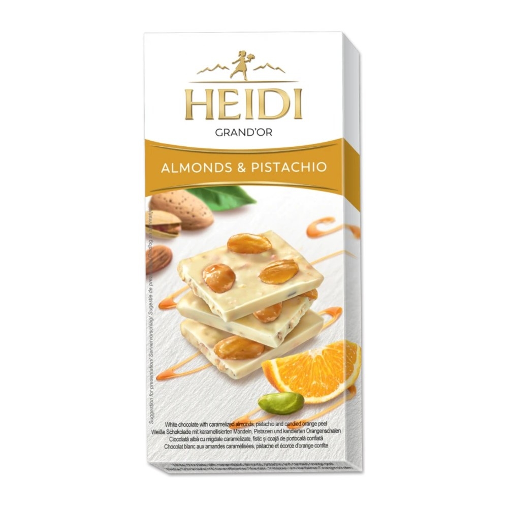 Heidi White Chocolate with Almonds, Pistachios & Orange, 100 g