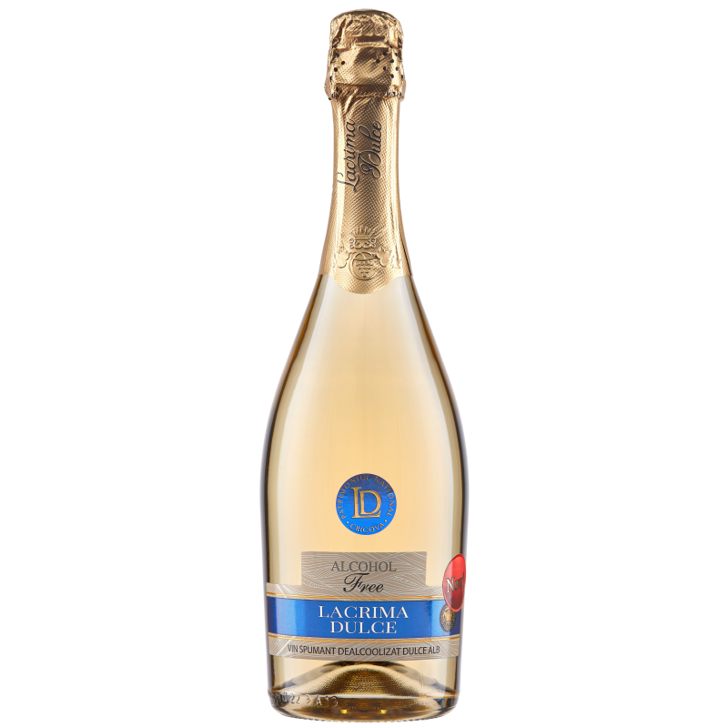 Vin spumant Cricova Muscat, fără alcool, dulce, alb, 0,75 l