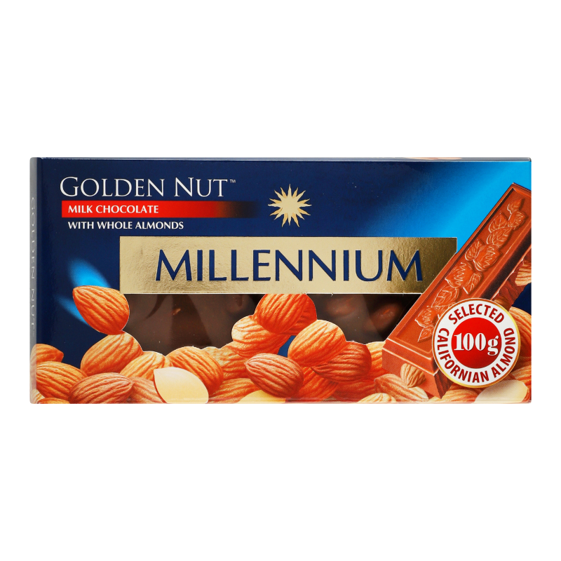 Millennium Gold Milk Chocolate with Whole Almonds, 100 g | AlcoMarket
