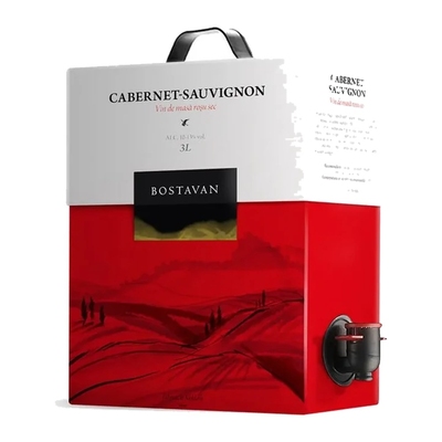 Bostavan Cabernet Sauvignon Semi-Sweet Red Wine, 3 L (Bag-in-Box)