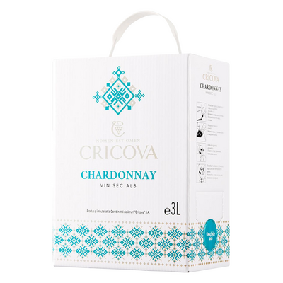 Cricova Chardonnay Dry White Wine, 3 L (Bag-in-Box)